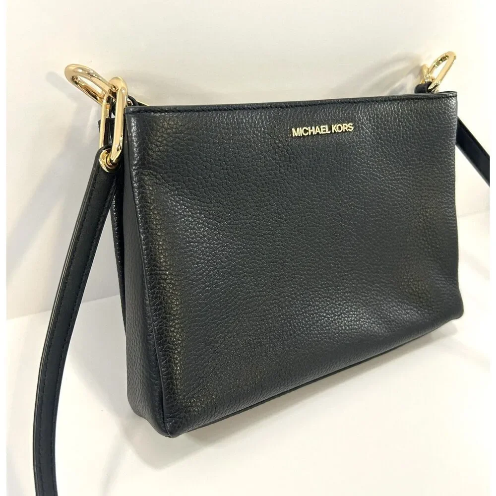 Michael Kors Trisha Medium Pebbled Leather Crossbody Bag Black 35H1G9TC8L